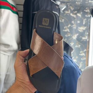 Bruno Magli Men's Tan Cross-Strap Sandals
